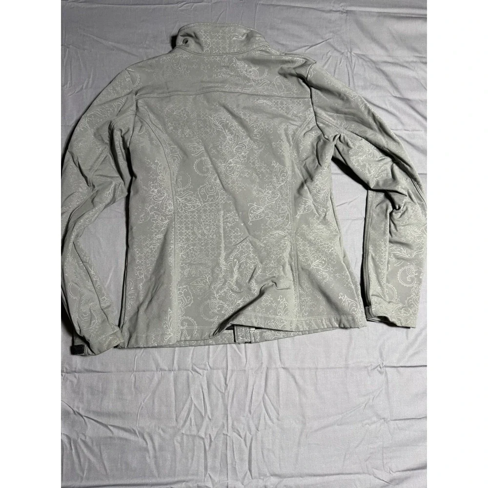 Eddie Bauer Softshell Jacket Womens Medium Grey Good Paisley Floral Full Zip